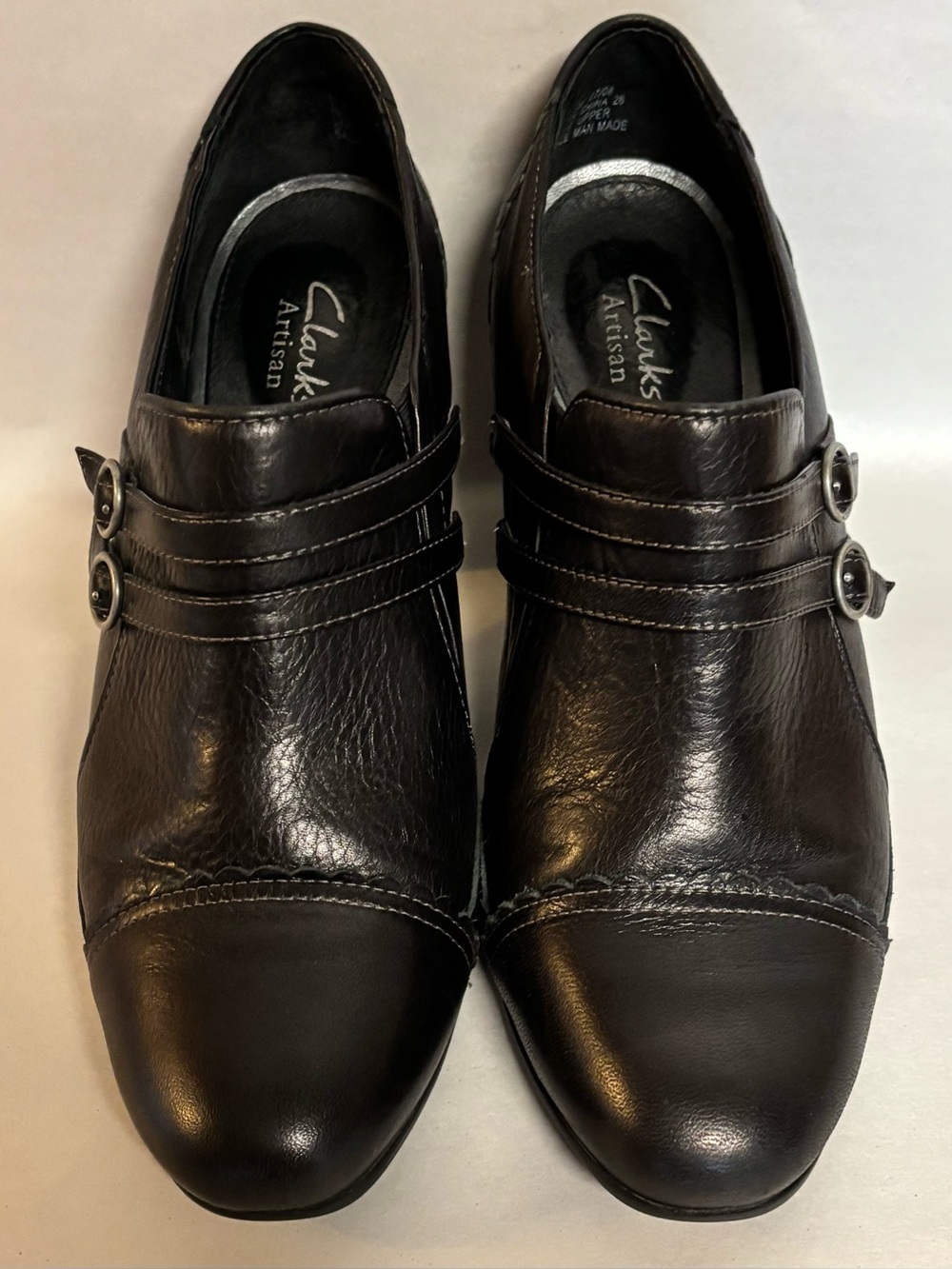 Clarks Artisan Black Leather Buckle Heels Booties 8 Cottagecore GrannyCore